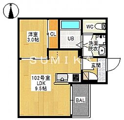 JR山陽本線 岡山駅 徒歩18分の賃貸アパート 3階1LDKの間取り
