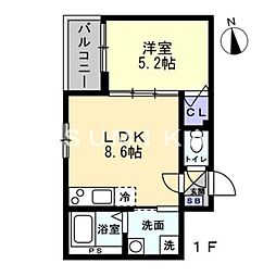 JR宇野線 大元駅 徒歩14分の賃貸アパート 3階1LDKの間取り