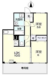 JR山陽本線 北長瀬駅 徒歩28分の賃貸マンション 1階2LDKの間取り