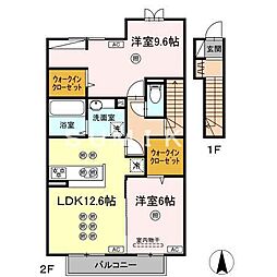 JR山陽本線 北長瀬駅 徒歩24分の賃貸アパート 2階2LDKの間取り