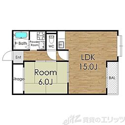 新豊里ハイツ 1LDKの間取図画像