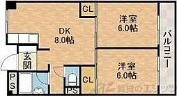 ローズハイツ茨木 2DKの間取図画像