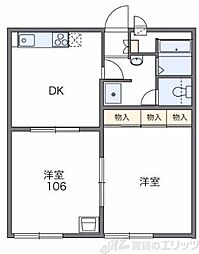 レオパレスパーシモン　辻子 1階2DKの間取り