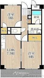 久光マンション 6階2LDKの間取り