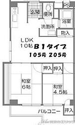 ハイツ西野 2LDKの間取図画像