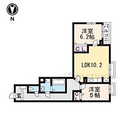 フォレ・リヴィエール 1階2LDKの間取り