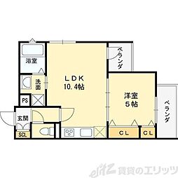 グランディール豊川 1階1LDKの間取り