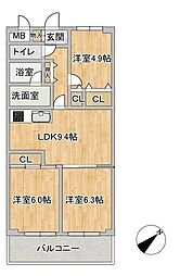 パルクメゾン千舟公園 2SLDKの間取図画像