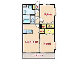 グランドステージ野間口 2LDKの間取図画像