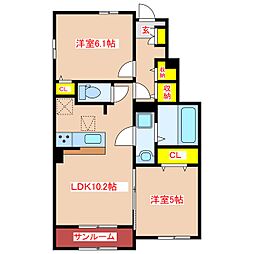 ベルメゾン永利 2LDKの間取図画像