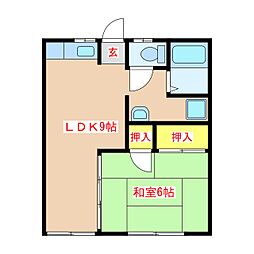 霧島パレス2 1LDKの間取図画像