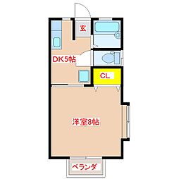 セルリアンブルー 1DKの間取図画像