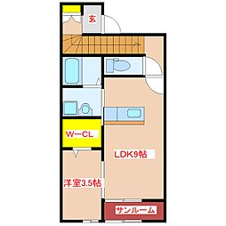漣 2階1LDKの間取り