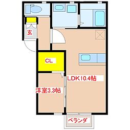 アヴァンス　Ａ棟 1階1LDKの間取り