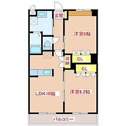 ビレッジマウンテン六弘 2LDKの間取図画像