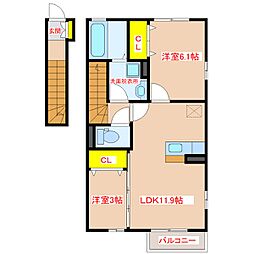 セレーネ中郷 2LDKの間取図画像
