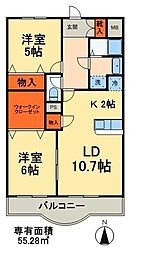 フラワーフォンテーヌ2 2LDKの間取図画像