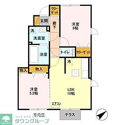 カーサ・ドマーニB 2LDKの間取図画像