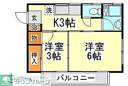 小川ハイツ 2Kの間取図画像