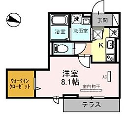 プルメリア 1Kの間取図画像