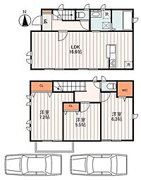 足立区青井3丁目戸建て 1 2階3LDKの間取り
