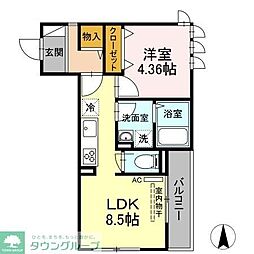 アンジュール綾瀬 2階1LDKの間取り