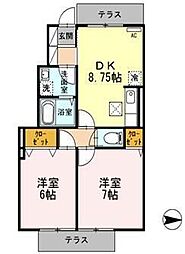 カーサメルヴェーユ 1階2DKの間取り