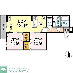 セレスティア南花畑III 3階2LDKの間取り