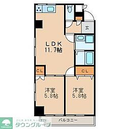 第一スカイハイツ足立 6階2LDKの間取り