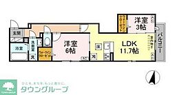 セレスティア千住元町 3階2LDKの間取り