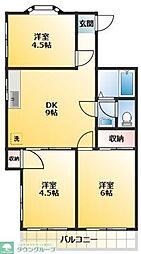 リバーサイドシティ 4階3DKの間取り