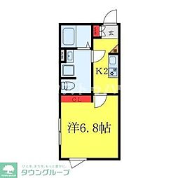 ヒルズコート北千住 2階1Kの間取り