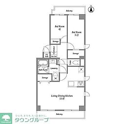 コンフォリア竹ノ塚ウエスト 5階2LDKの間取り