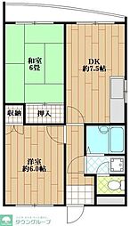 ジュネス細井 301 3階2DKの間取り