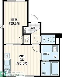 仮称デルソル千住II 2階1DKの間取り