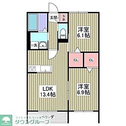 グラントレ宮城 1階2DKの間取り