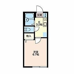 シオンハイツ2 1Kの間取図画像