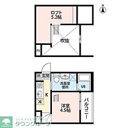 名古屋市営東山線 本陣駅 徒歩4分の賃貸アパート 2階ワンルームの間取り