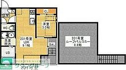 名古屋市営桜通線 新瑞橋駅 徒歩9分の賃貸アパート 2階1LDKの間取り