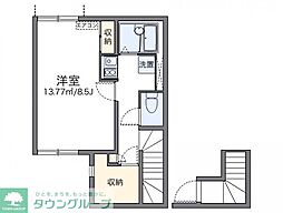 レオネクストピュアよびつぎII 2階1Kの間取り