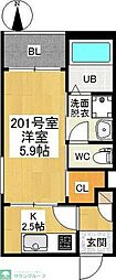 名鉄常滑線 豊田本町駅 徒歩4分の賃貸アパート 2階1Kの間取り