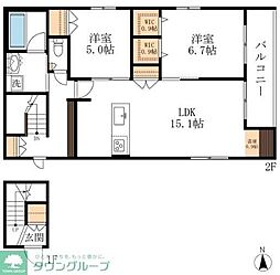 名鉄尾西線 名鉄一宮駅 徒歩14分の賃貸マンション 2階2LDKの間取り
