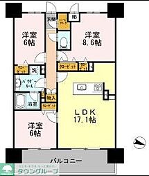 名古屋臨海高速あおなみ線 ささしまライブ駅 徒歩5分の賃貸マンション 9階3LDKの間取り