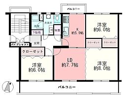 笹の台住宅団地8棟 3LDKの間取図画像