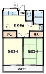 ハイツ竹沢 202 2階2DKの間取り