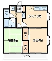 新潮通り一番館 2DKの間取図画像