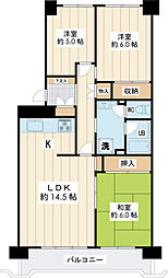 入船西エステート1号棟 3LDKの間取図画像