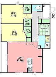 メゾン湘南江の島 2階2LDKの間取り