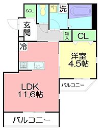 River Village 茅ヶ崎中海岸 1LDKの間取図画像