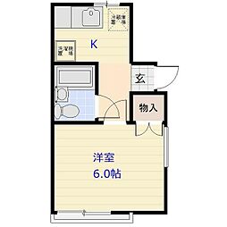 尊井ハウス 1Kの間取図画像